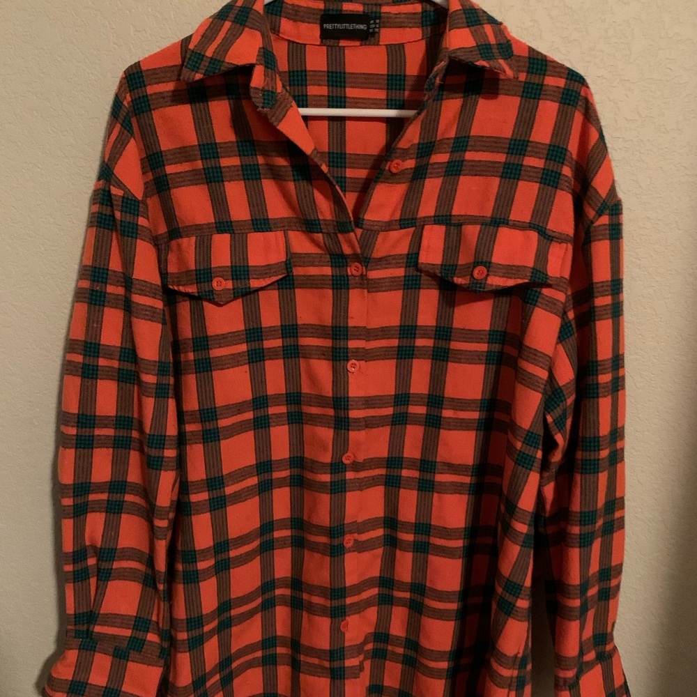 Prettylittlething oversized plaid shirt